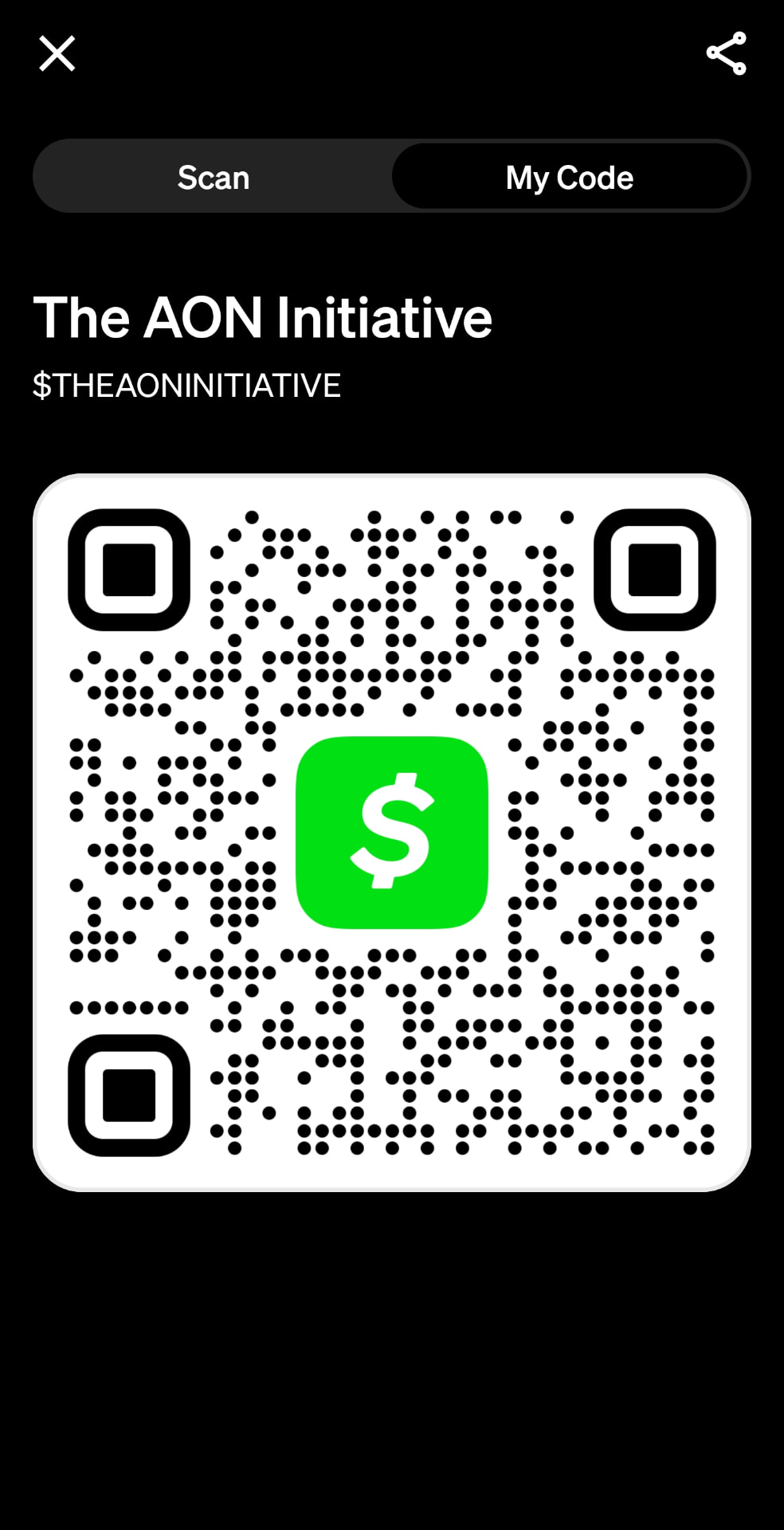 CashApp QR code for The AON Initiative